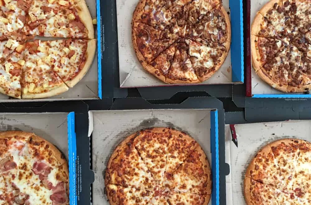 pizzas in boxes