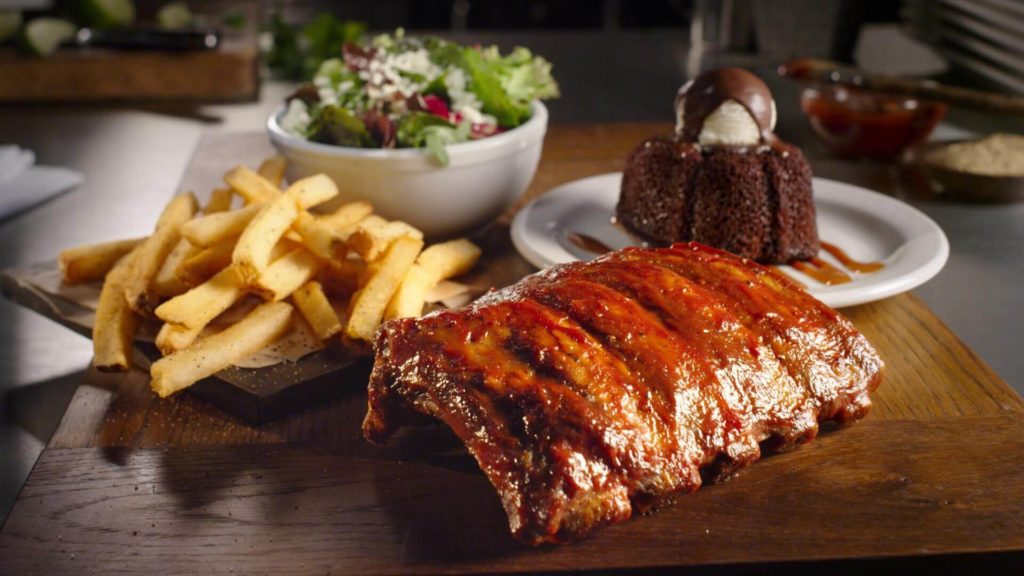 Ribs, fries, and molten chocolate cake at Chili's