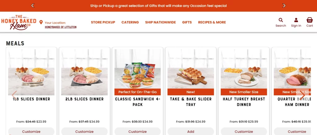 The Honey Baked Ham menu