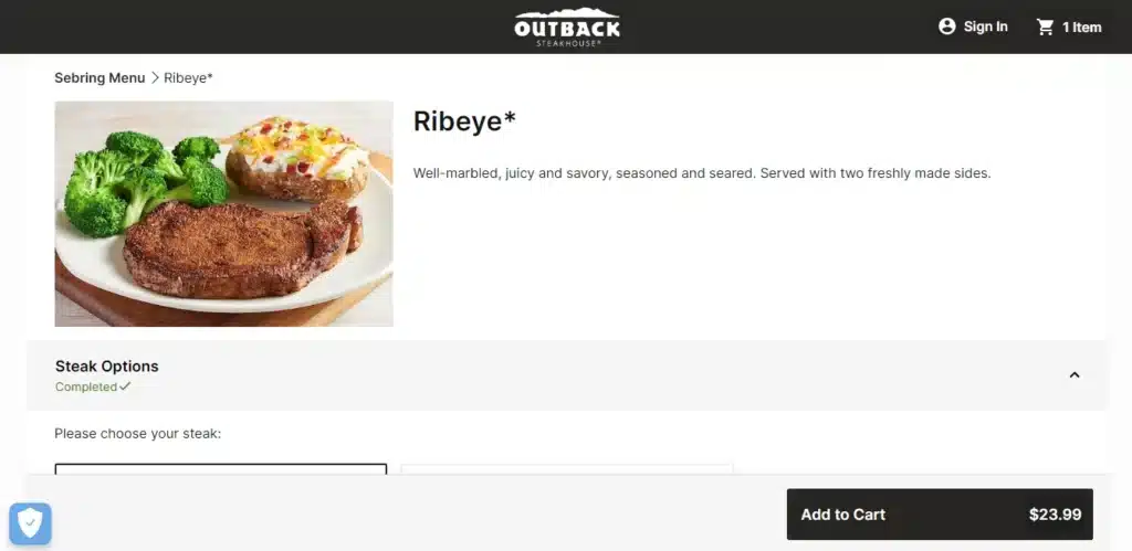 Outback Steakhouse Drinks Menu Add To Cart