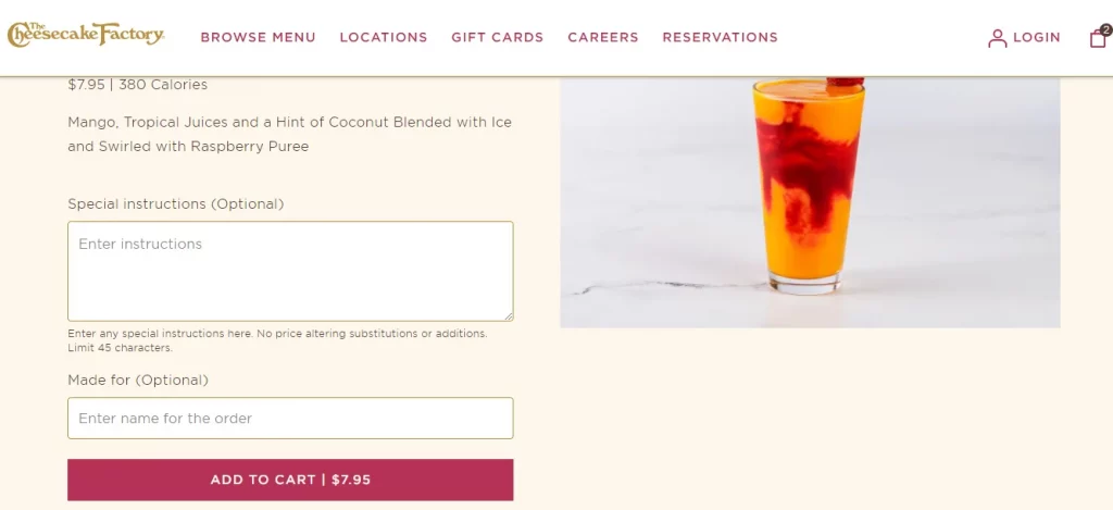 Cheesecake Factory Drinks Add To Cart