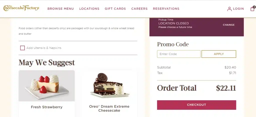 Cheesecake Factory Drinks Checkout