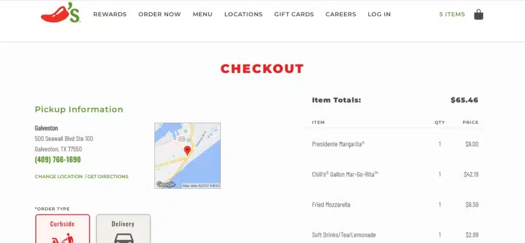 Chili's Drinks Menu Personal Details