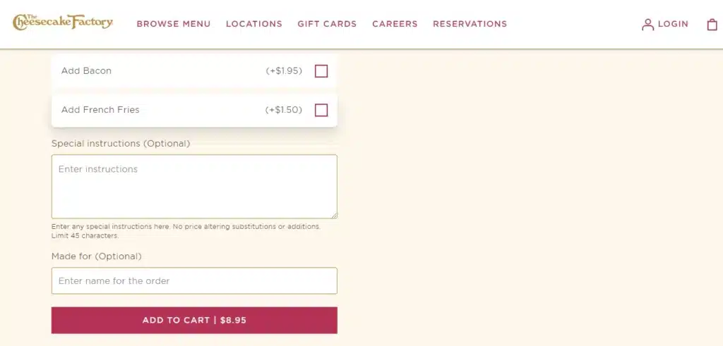 The Cheesecake Factory Add To Cart