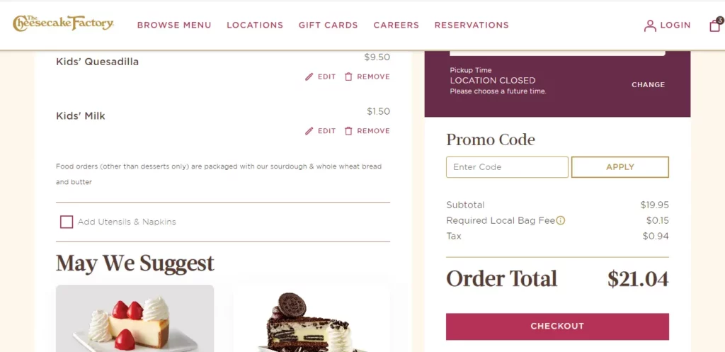 The Cheesecake Factory Checkout