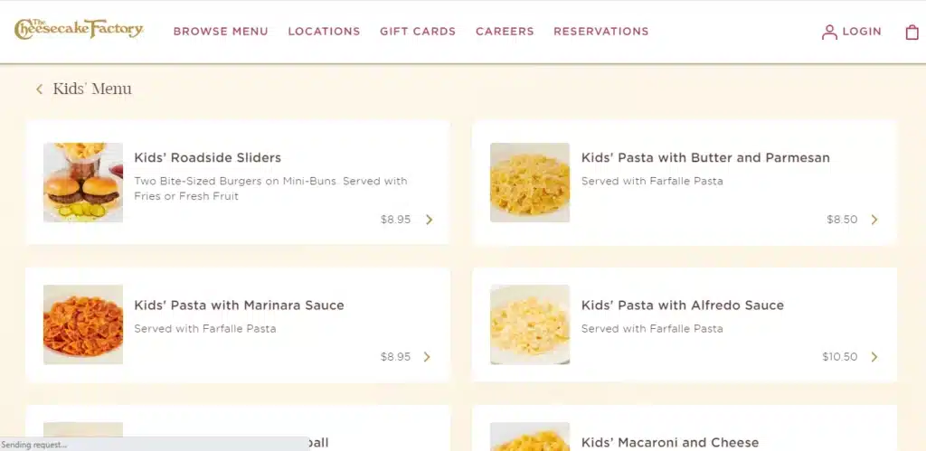 The Cheesecake Factory Menu