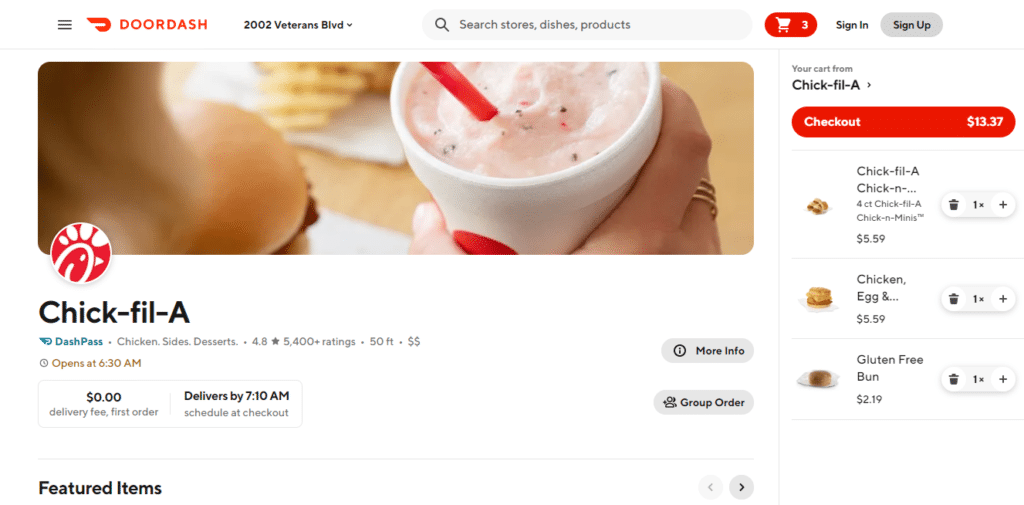 Chick-Fil-A gluten free Checkout