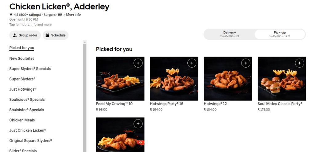 Chicken Licken Menu