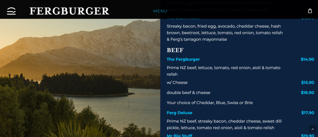 Fergburger Menu