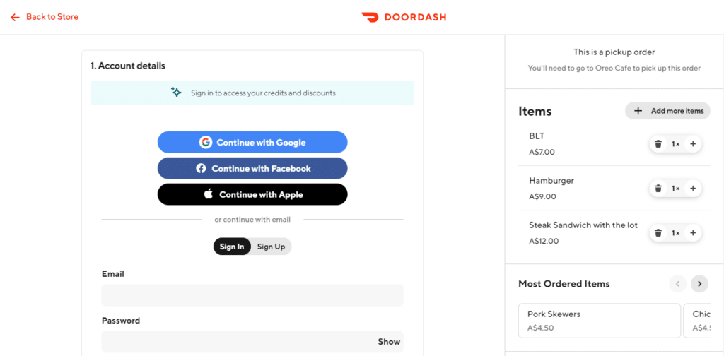 Oreo Cafe Personal Details