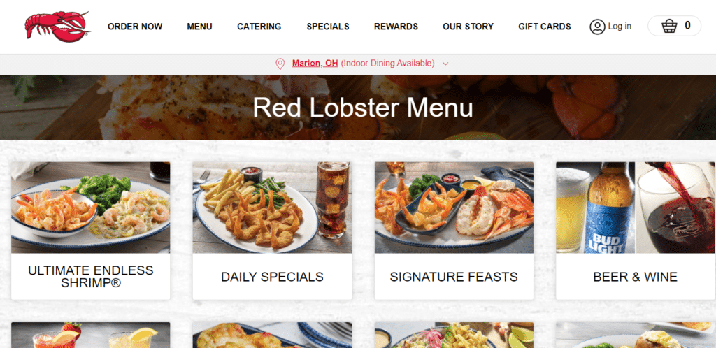 Red Lobster Menu Page