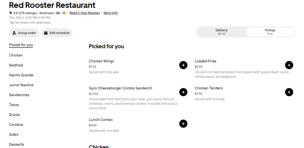 Red Rooster Menu