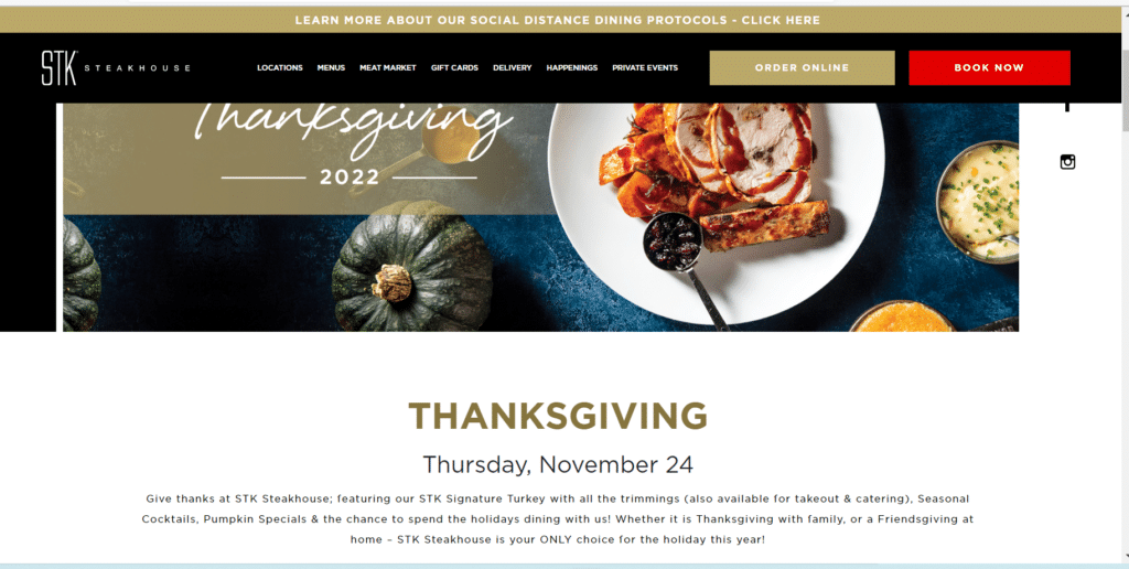 STK Steakhouse Thanksgiving Special Menu 2022
