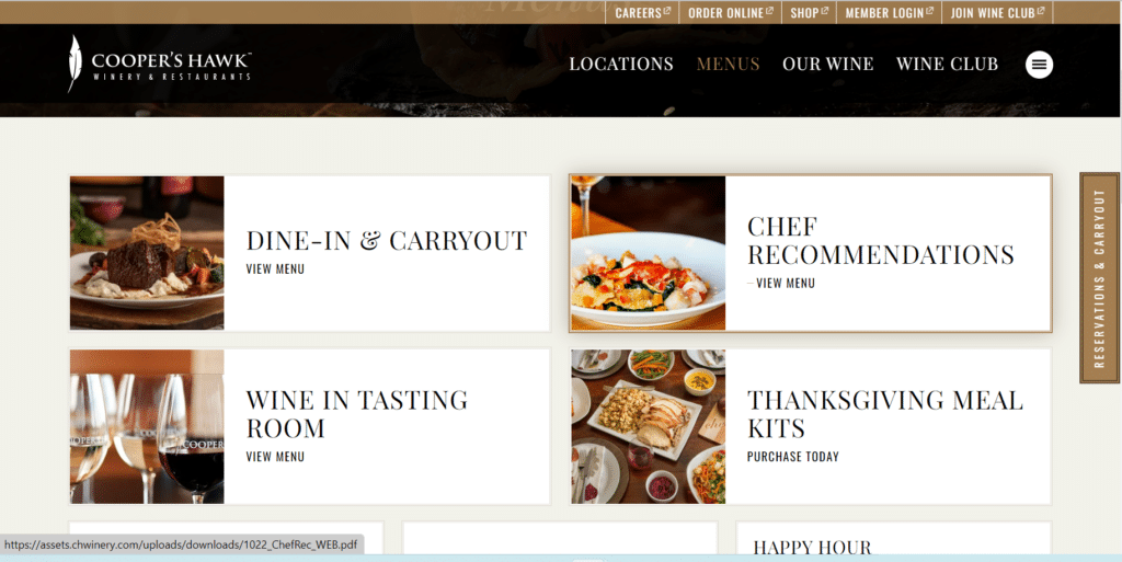 Cooper's Hawk Thanksgiving Menu
