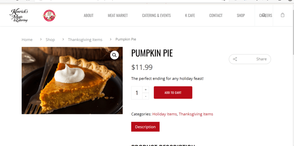 Kenrick's Thanksgiving Menu