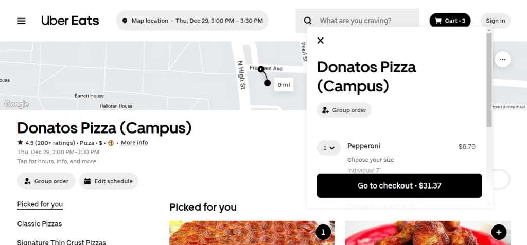 Donatos Pizza Checkout