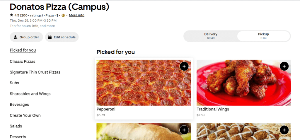 Donatos Pizza Menu