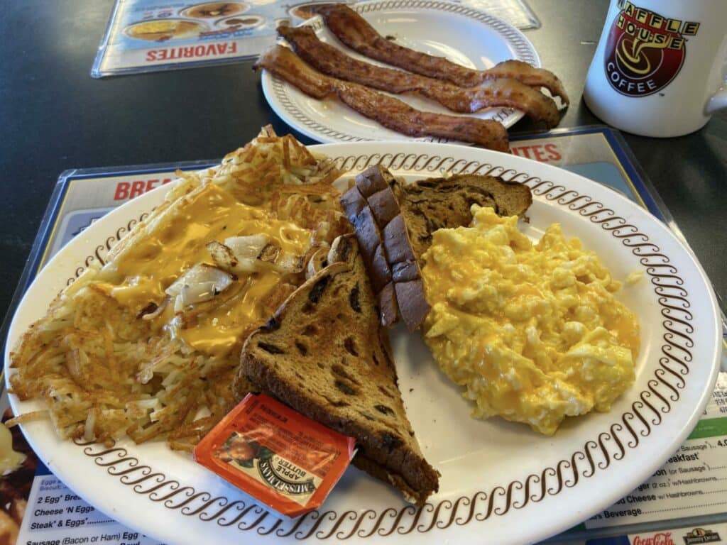 Waffle House Sausage, Egg & Cheese on Raisin Toast