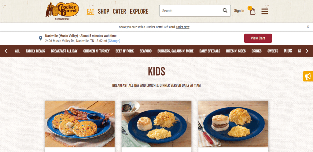 Cracker Barrel Kids Menu