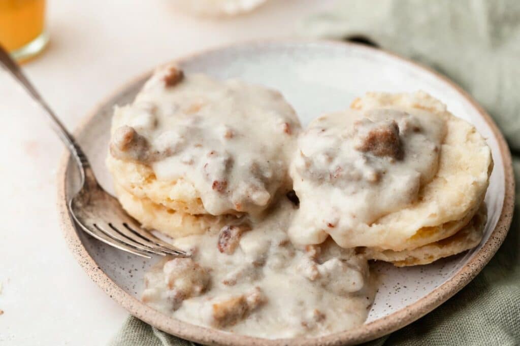 Biscuit And Gravy In Plate