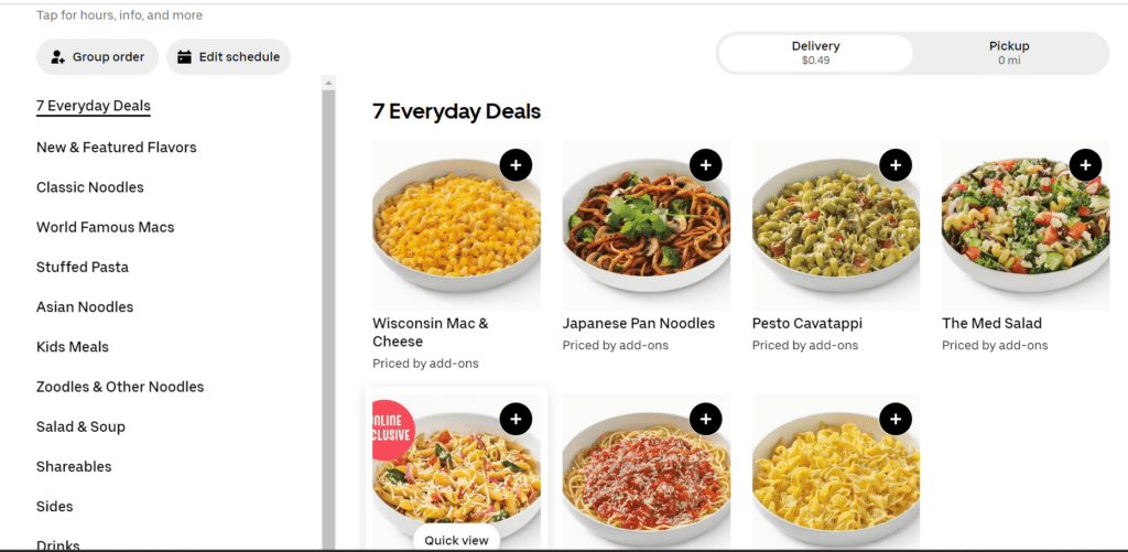 Noodles & Company Menu