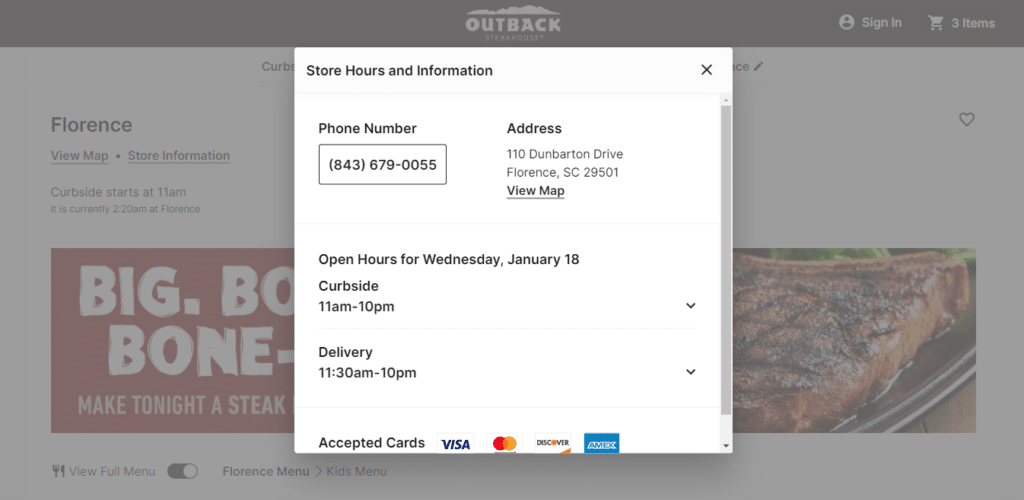 Outback Steakhouse Kids Menu Location