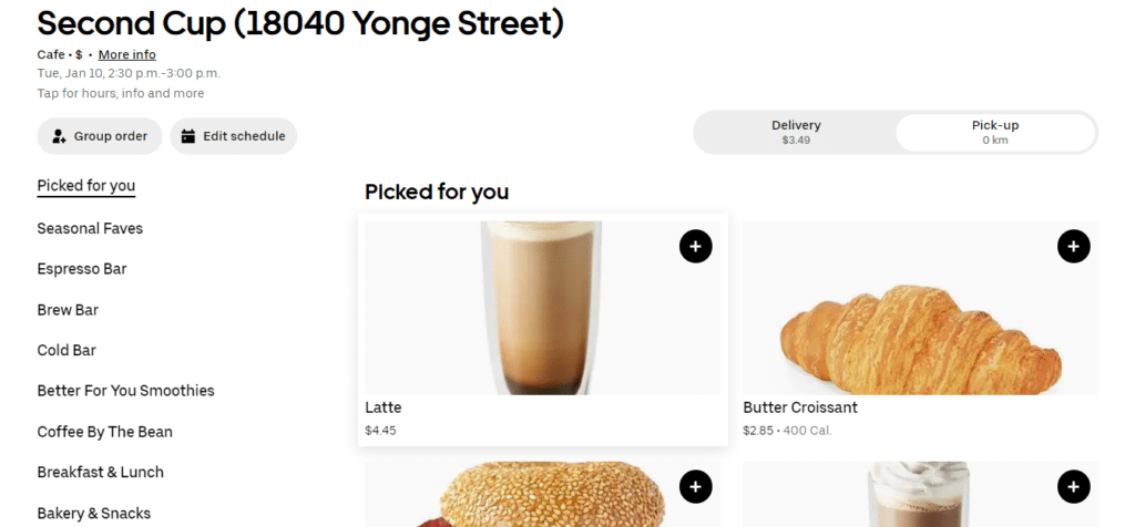 Second Cup Menu
