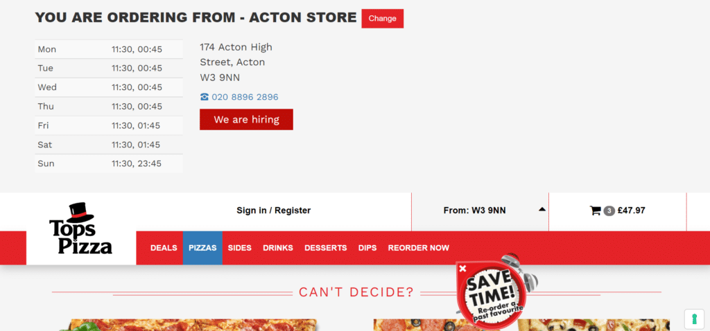 Tops Pizza Location
