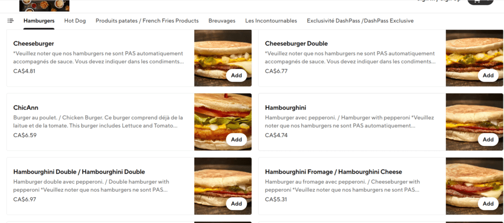 Dic Ann's Hamburgers menu