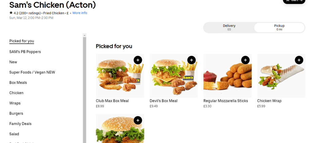 Sam's Chicken Menu