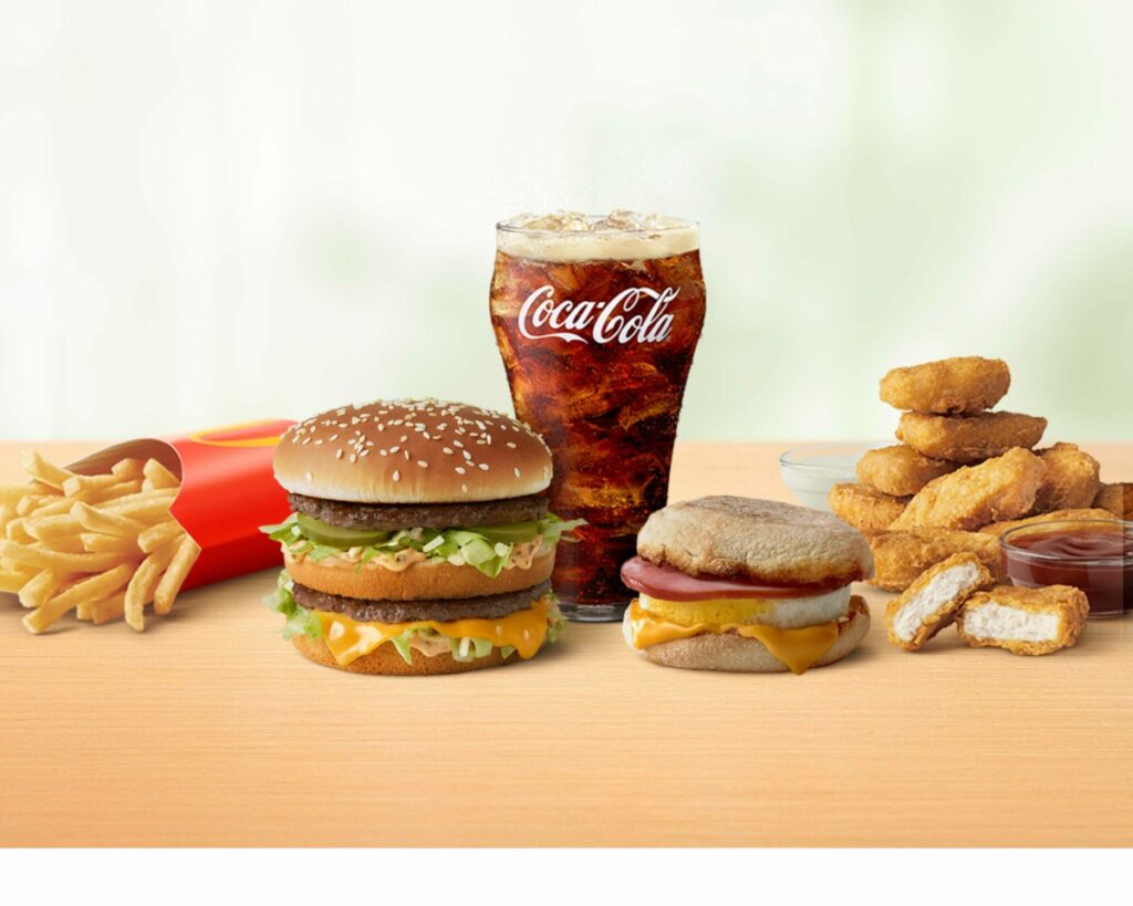 burger, coke and nuggets