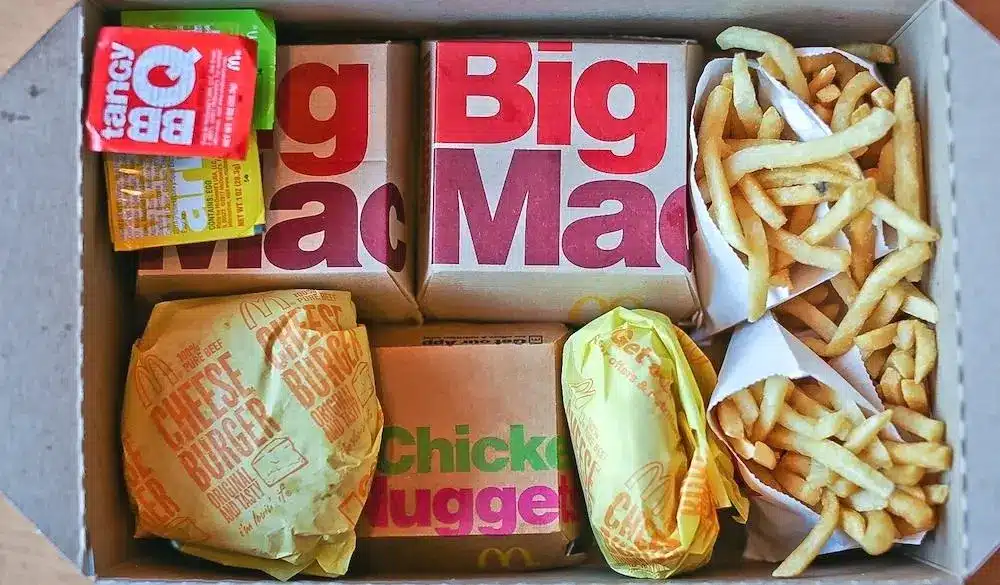 burgers, fries and nuggets