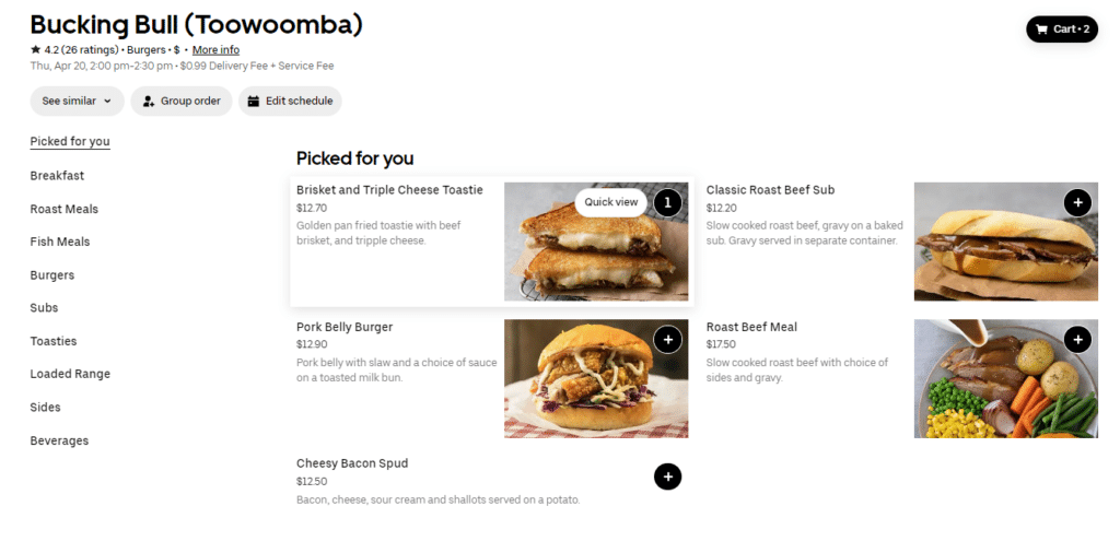 Bucking Bull Menu