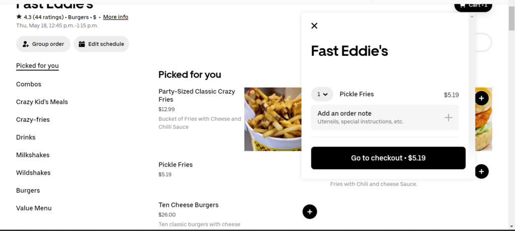 Fast Eddie's checkout