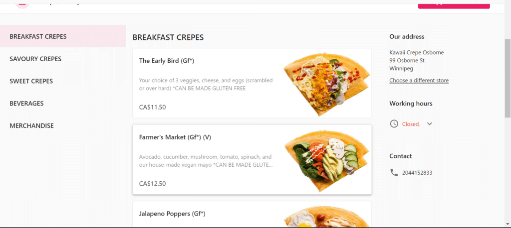 Kawaii Crepe menu