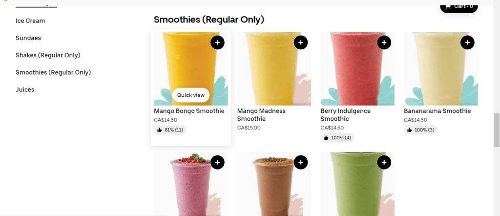 New Zealand Natural menu