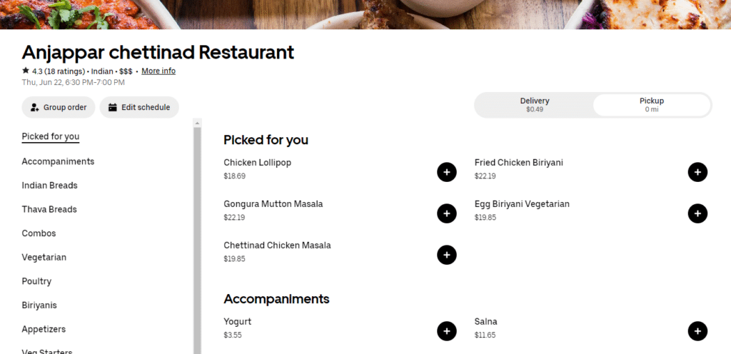 Anjappar Chettinad Restaurant Menu