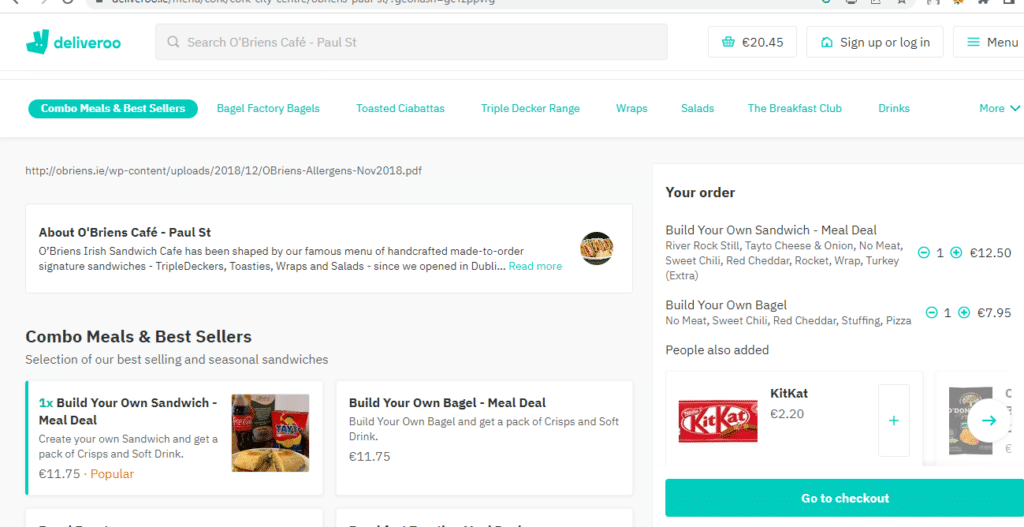 O'Briens Irish Sandwich Cafe Checkout