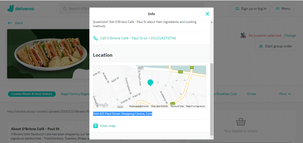O'Briens Irish Sandwich Cafe Location