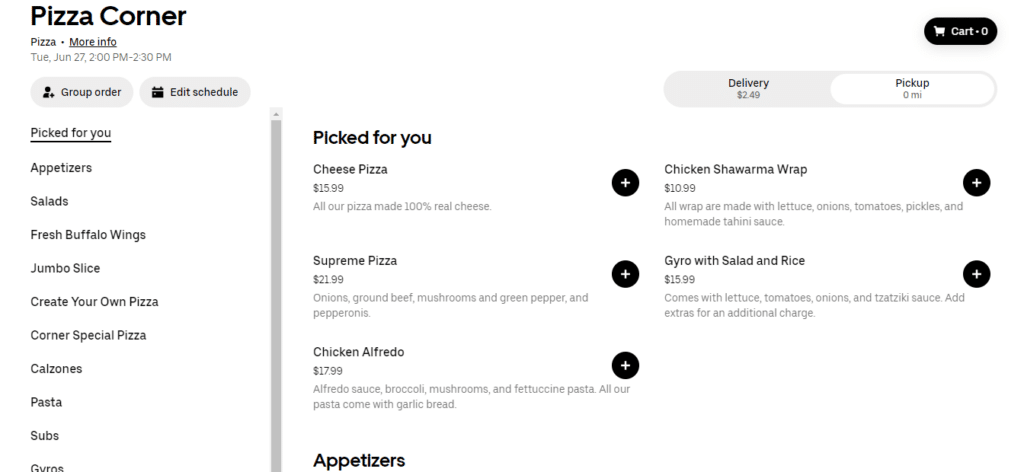 Pizza Corner Menu