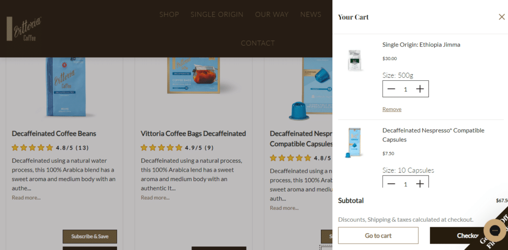 Vittoria Coffee Checkout