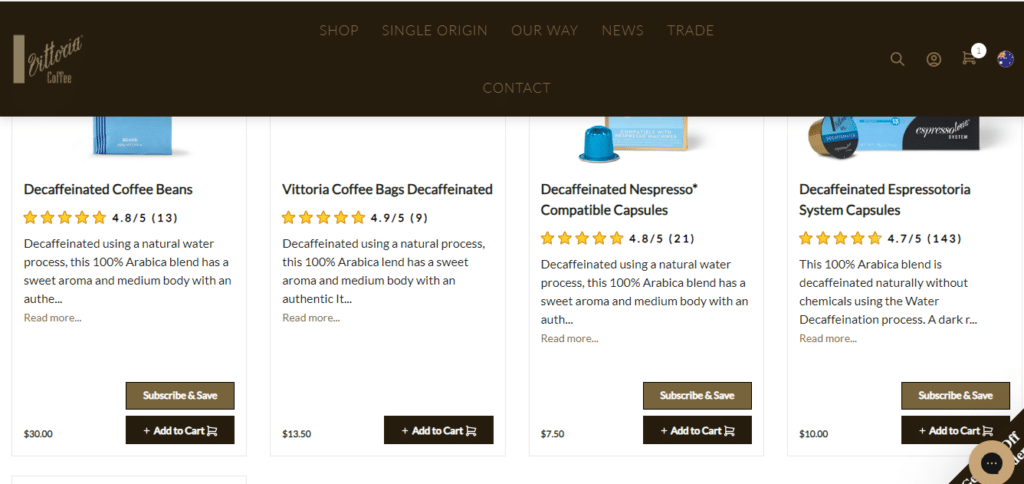 Vittoria Coffee Menu