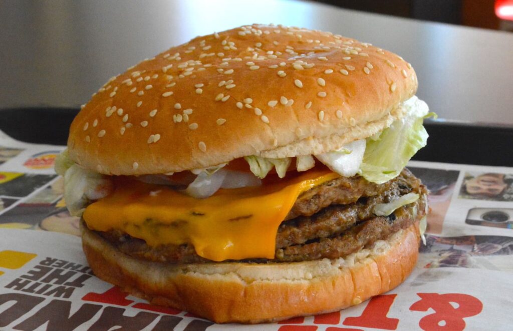Burger King’s premium burger options include Bacon King, Texas Double Whopper, Triple Whopper, BBQ Bacon Whopper Jr., Bacon and Swiss BK Royal Crispy Chicken Sandwich, Original Chicken Sandwich, and more.